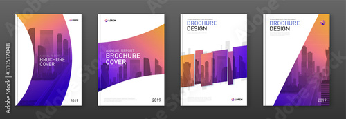 Brochure cover design layout set for business and construction. Abstract geometry whith colored cityscape vector illustration on background. Good for annual report, industrial catalog design.