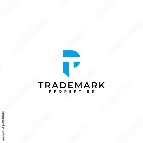 Bold negative space logo design of letter P and T with white background - EPS10 - Vector.