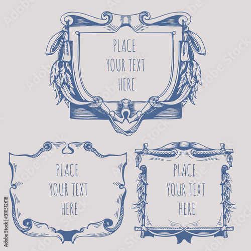 Cartouche for an old geographical map. Ancient frame for the signature. Baroque, Rococo style. Hand-drawn sketch vector