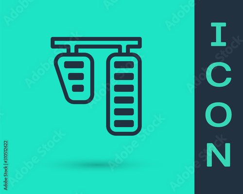 Black line Car gas and brake pedals icon isolated on green background. Vector Illustration