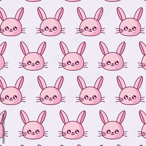 Rabbits kawaii cartoons background vector design