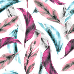 Papier peint photo Plumes aquarelles patrons Plumes oiseaux aquarelle fond clair  © Anna