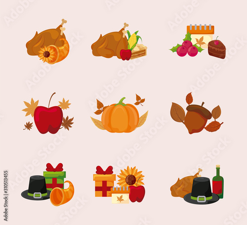 Happy thanksgiving day icon set vector design