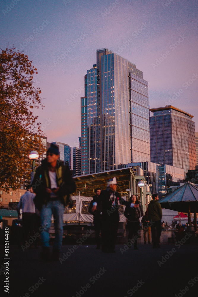 Seattle Cityscape with Pedestrians