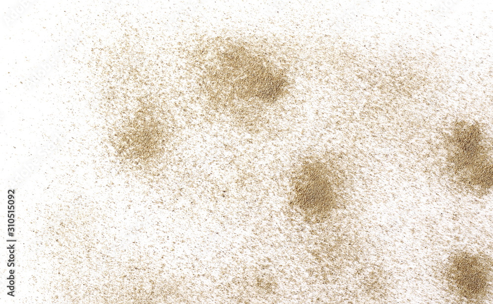 Sand dust isolated on white background and texture, with clipping path, top view