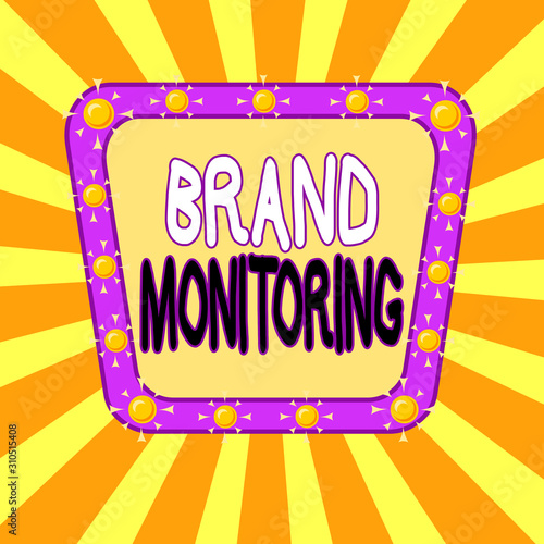 Handwriting text Brand Monitoring. Conceptual photo process to proactively monitor the brand reputation Asymmetrical uneven shaped format pattern object outline multicolour design