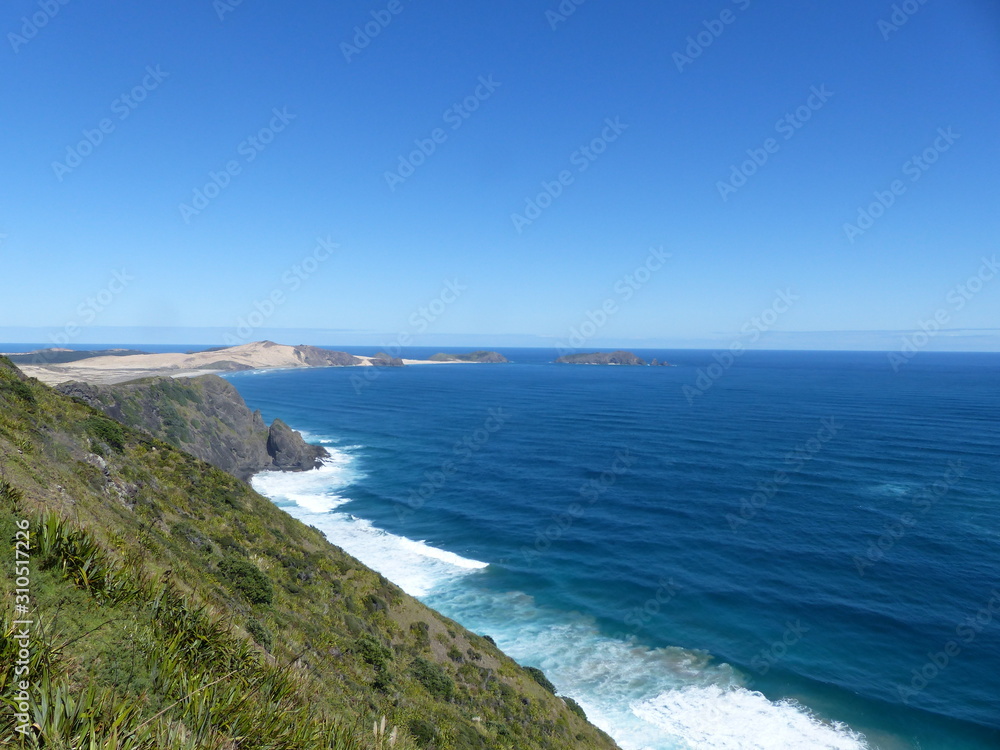Landscape with sea and sand dunes and cliffs