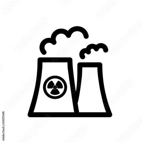 Nuclear power plant silhouette icon in flat style. Non-renewable energy source symbol isolated on white background.