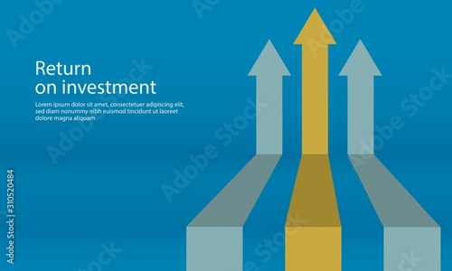 vector illustration of business arrow target direction concept to success. Finance growth vision stretching rising up. flat banner style . Return on investment ROI. chart increase profit photo