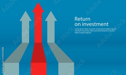 vector illustration of business arrow target direction concept to success. Finance growth vision stretching rising up. flat banner style . Return on investment ROI. chart increase profit