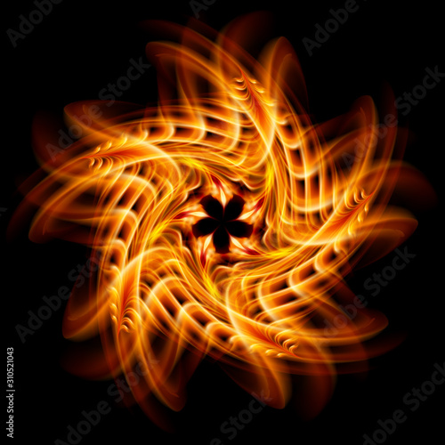 Abstract Image of Blazing Hot Fire Swirl and Plasma Effects. Movement Soft Fire Flame. Beauty Texture of Amazing Magic Fire Light Effect Isolated on Black Backdrop