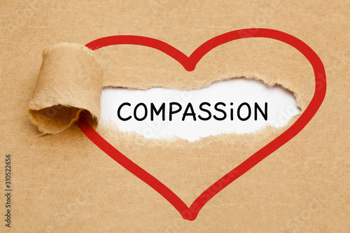 Canvas Print Word Compassion Heart Torn Paper Concept