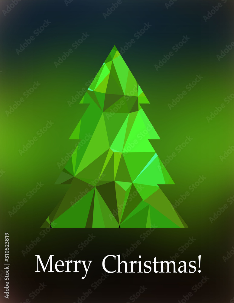 Merry christmas and happy new year xmas tree in poly triangle style. Greeting card. Merry christmas and happy new year xmas tree in poly triangle style. Greeting card.