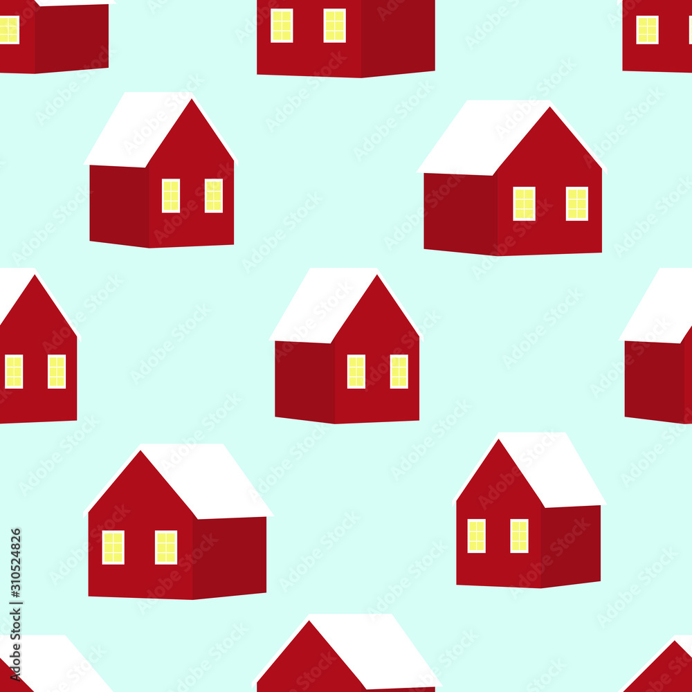Seamless pattern with red houses