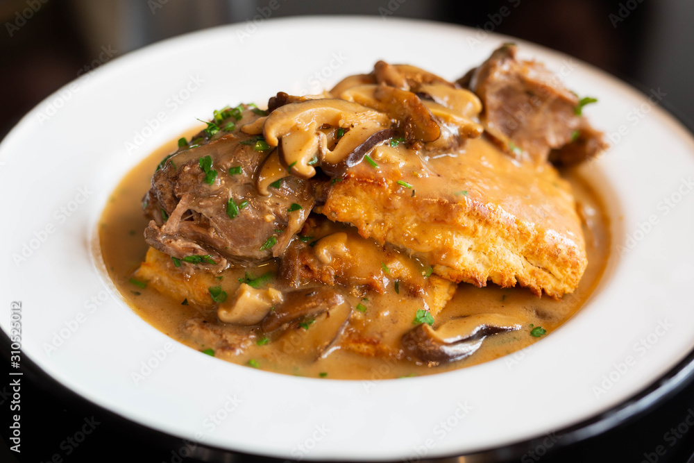 Biscuits with Mushroom Gravy and Beef Biscuits with Mushroom Gravy and Beef