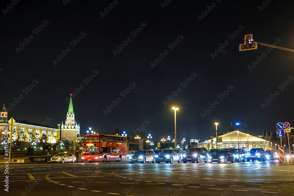 Moscow, Russia - November, 28, 2019: image of night traffic in Moscow