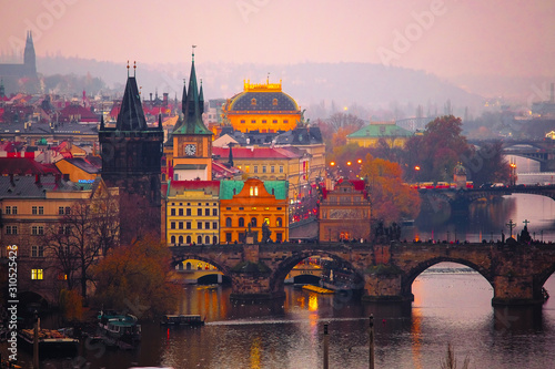 Fotografia Prague, Czech Republic - November, 22, 2019: Prague landscape with view of Charl