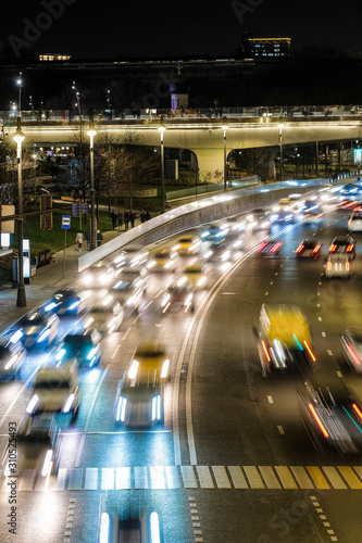 Moscow  Russia - November  28  2019  image of night traffic in Moscow