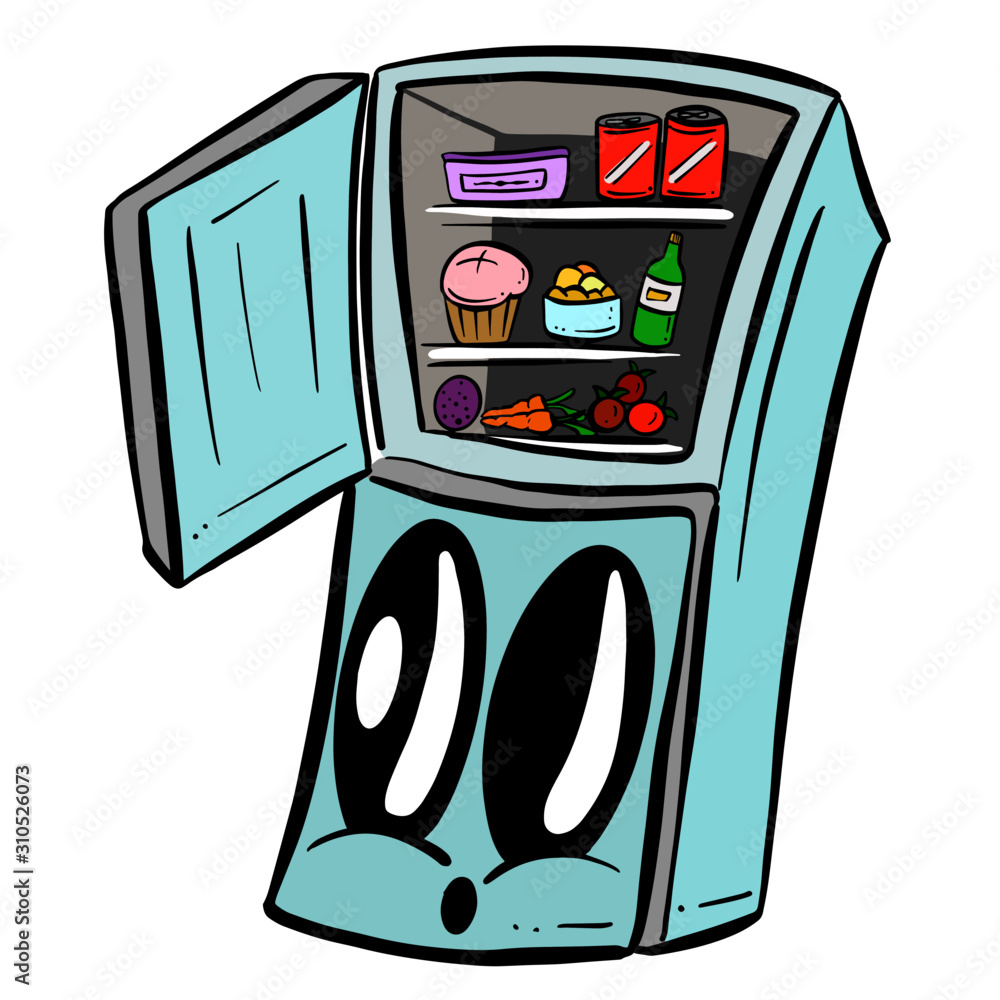Cartoon Illustration of a Fridge With Eyes and Face Character Stock Vector  | Adobe Stock
