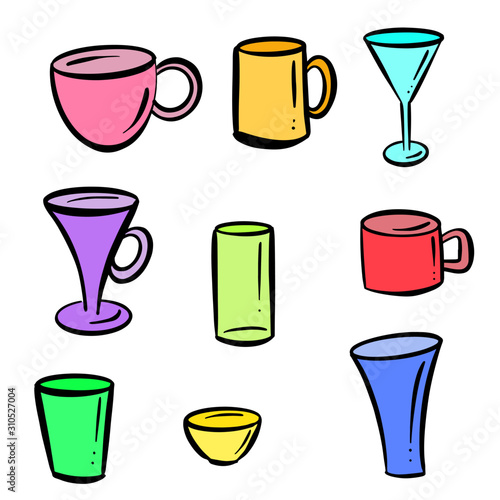 Cartoon Illustration Collection of Glasses and Cups and Mugs For Icons or Logos © squeebcreative