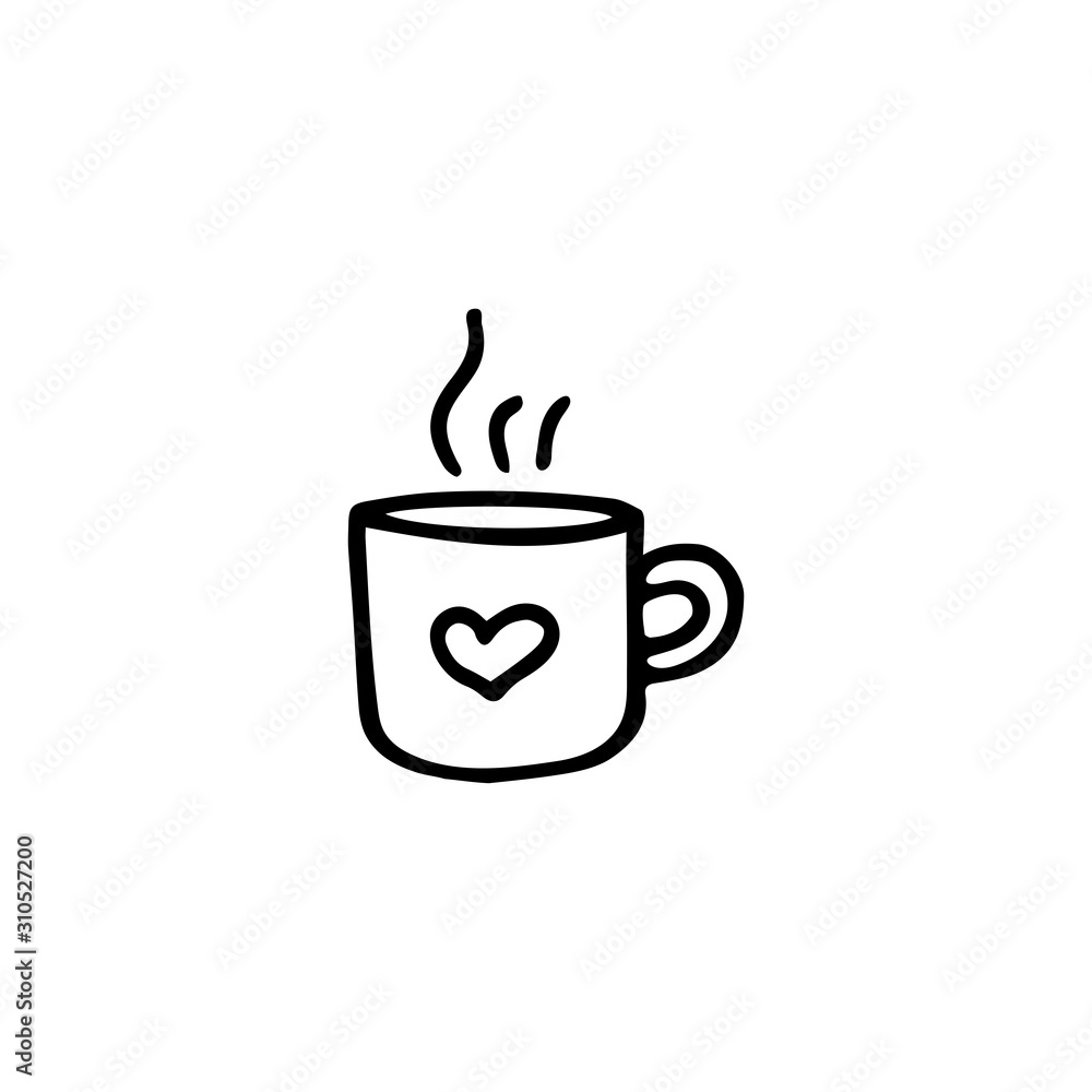 Hand drawn,doodle style flat vector mug icon isolated on a white background.Coffee,hot chocolate,tea cup icon. Hand drawn,doodle style flat vector mug icon isolated on a white background.Coffee,hot chocolate,tea cup icon.