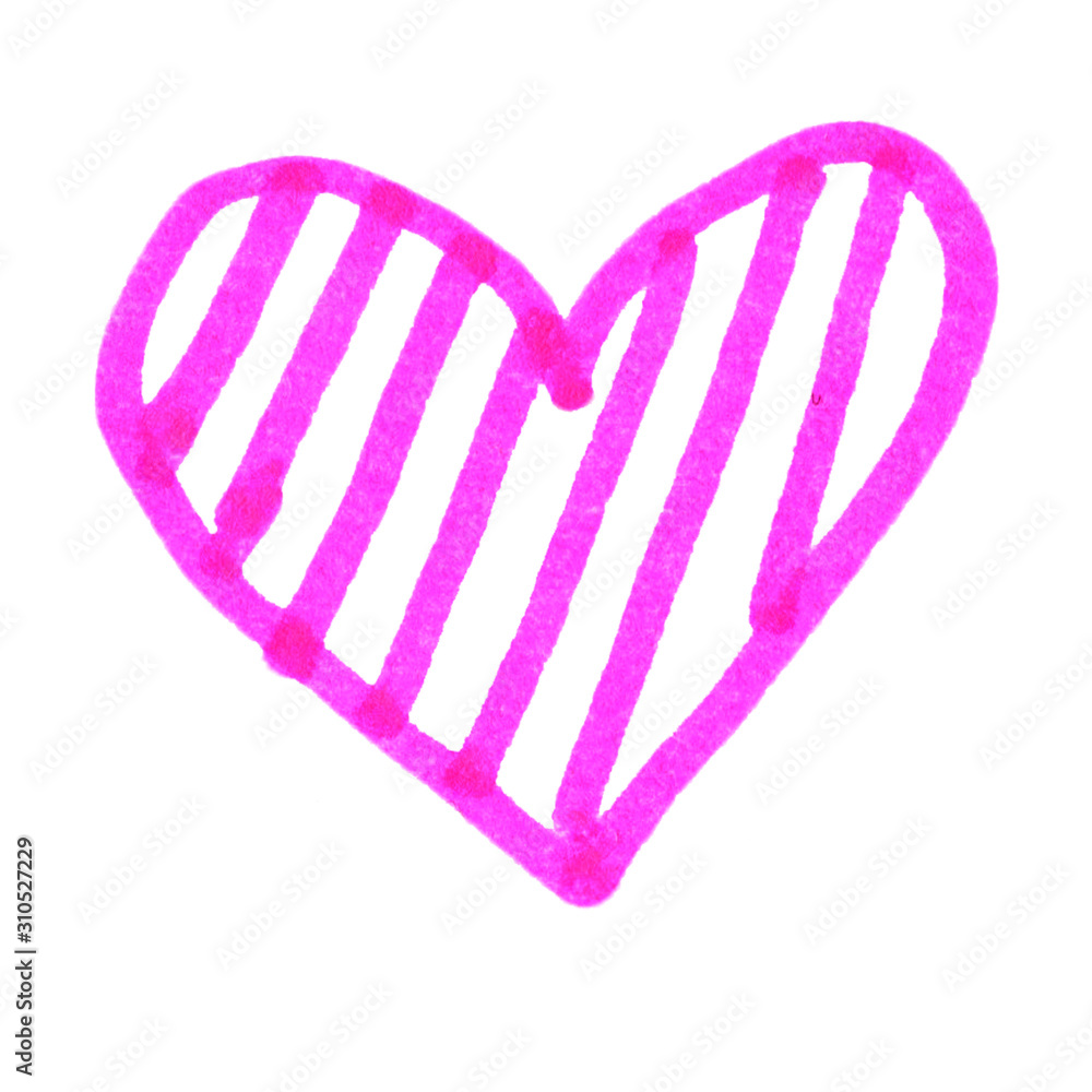 Bright pink isolated heart. Hand drawn graphic doodle and sketch. Children’s drawing. Valentine’s day. Love and romance. For postcards design, template and frame. Greeting card. Fuchsia color Bright pink isolated heart. Hand drawn graphic doodle and sketch. Children’s drawing. Valentine’s day. Love and romance. For postcards design, template and frame. Greeting card. Fuchsia color