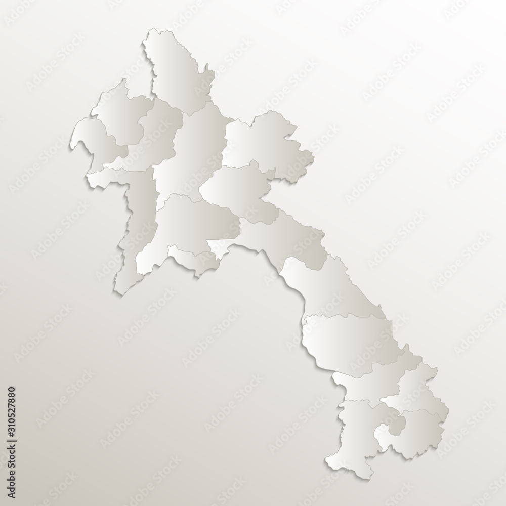 Obraz premium Laos map administrative division separates regions, card paper natural blank