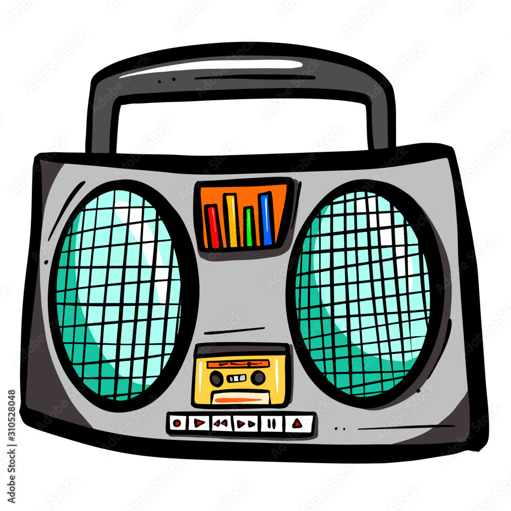 Cartoon Retro Cassette Tape Player Boom Box Vector Logo Illustration ...