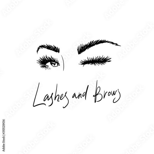 Logo with beautiful eyelashes and eyebrows. photo