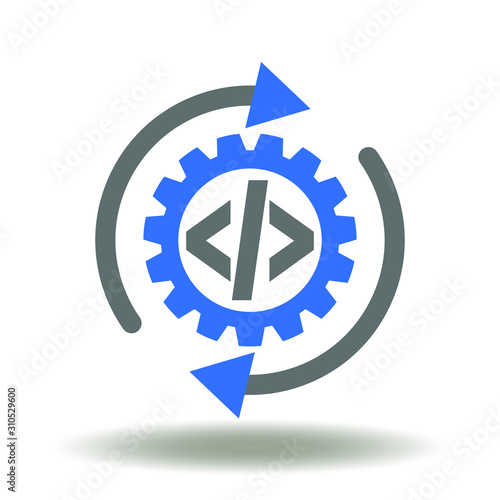 Gear Circular Reload Arrows API Code Icon Vector. Software Integration Application Programming Interface Logo.