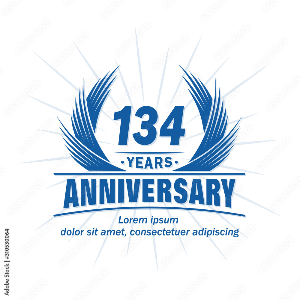 134 years logo design template. 134th anniversary vector and illustration. 134 years logo design template. 134th anniversary vector and illustration.