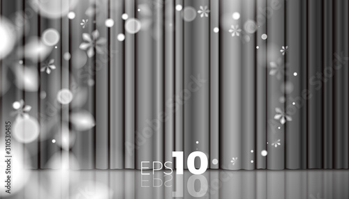 Winter silver color abstract background with snowflakes and silk curtains vector template