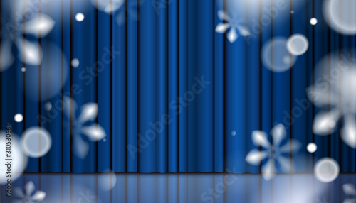 Winter blue color abstract background with snowflakes and silk curtains vector template