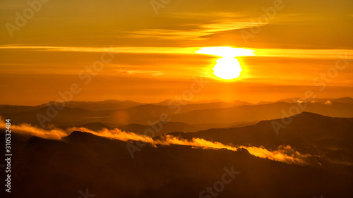 Fototapeta Naklejka Na Ścianę i Meble -  Awesone sunrise in the mountains. Bieszczady, the part of Carpathian Mountains. Poland.