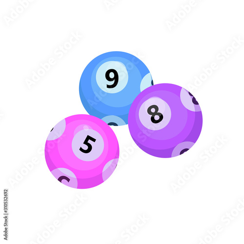 Balls with lotto bingo numbers, lottery numbered balls for keno game, icon flat style. Isolated on a white background. Vector illustration