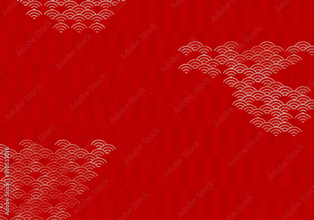背景 青海波 市松模様 波 海 市松 伝統 和風 和柄 図案 壁紙 テクスチャー 赤 屏風 Stock Illustration Adobe Stock