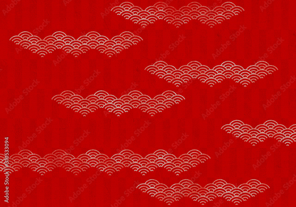 背景 青海波 市松模様 波 海 市松 伝統 和風 和柄 図案 壁紙 テクスチャー 赤 屏風 Stock イラスト Adobe Stock