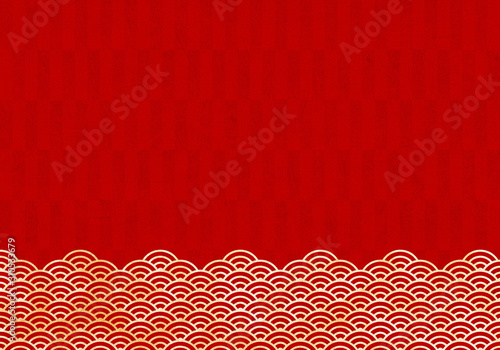 背景：青海波 市松模様 波 海 市松 伝統 和風 和柄 図案 壁紙 テクスチャー 赤 屏風