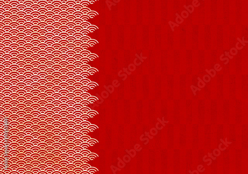 背景：青海波 市松模様 波 海 市松 伝統 和風 和柄 図案 壁紙 テクスチャー 赤 屏風