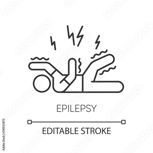 Epilepsy linear icon. Convulsive seizure. Shaking and tremor. Epileptic stroke. Mental disorder. Thin line illustration. Contour symbol. Vector isolated outline drawing. Editable stroke