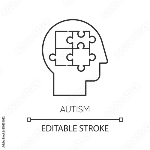 Autism linear icon. Puzzled mind. Neurology, psychiatry. Different thinking. Asperger. Developmental disorder. Thin line illustration. Contour symbol. Vector isolated outline drawing. Editable stroke