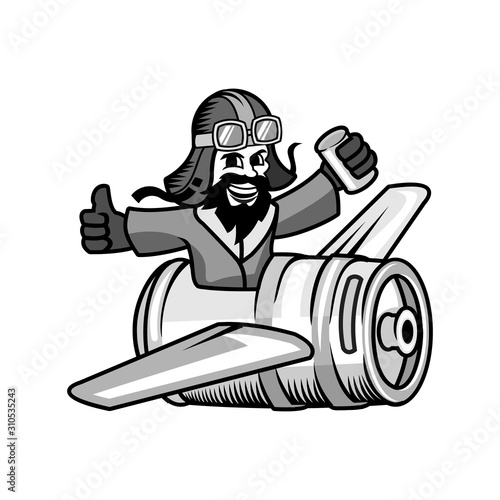 old pilot with a beer keg plane