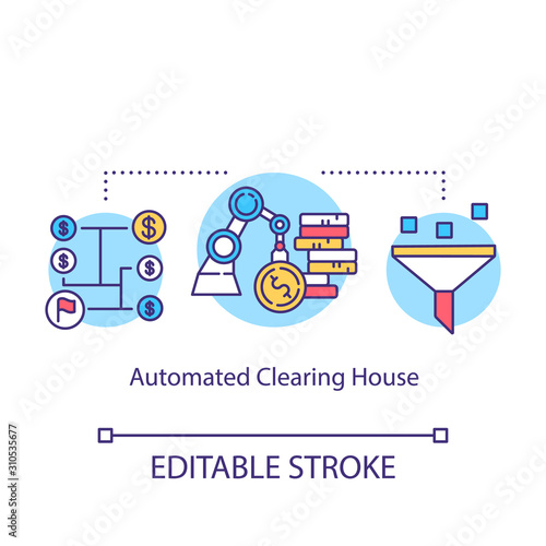 Automated Clearing House concept icon. Electronic network idea thin line illustration. Financial transaction. ACH credit transfer. Payment concept. Vector isolated outline drawing. Editable stroke