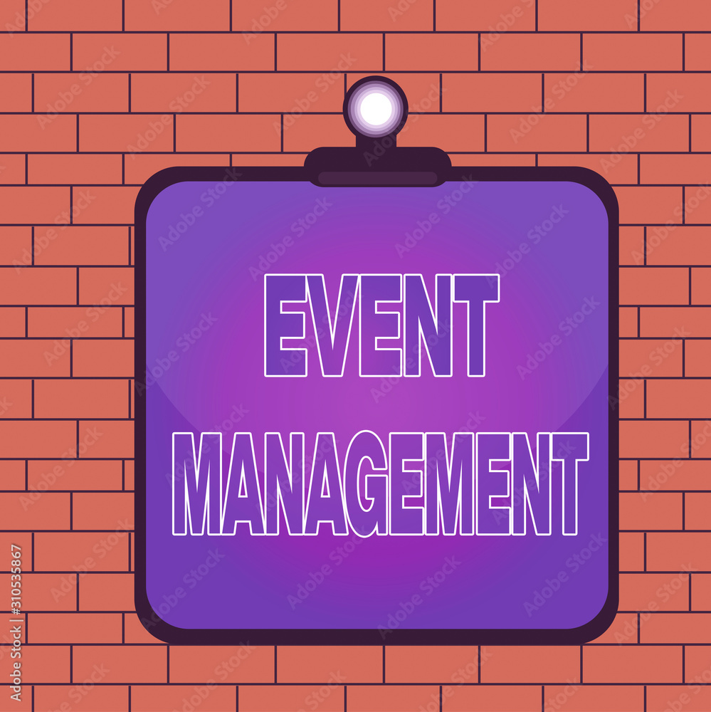 Text sign showing Event Management. Business photo text job of planning and  analysisaging large events or conferences Clipboard colorful background  spring clip stuck bind empty plank frame Stock-Illustration | Adobe Stock