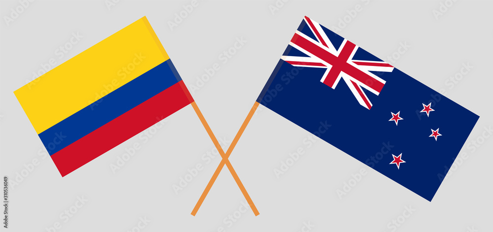 Crossed flags of Colombia and New Zealand Crossed flags of Colombia and New Zealand