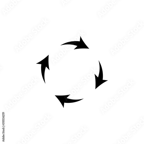 Circle arrows black isolated vector icon. Round arrow cycle glyph symbol.