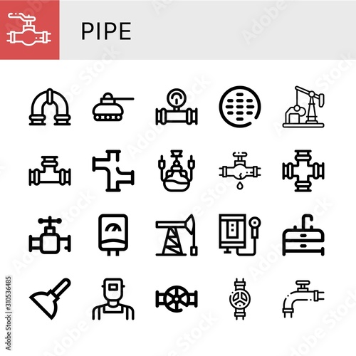 pipe simple icons set