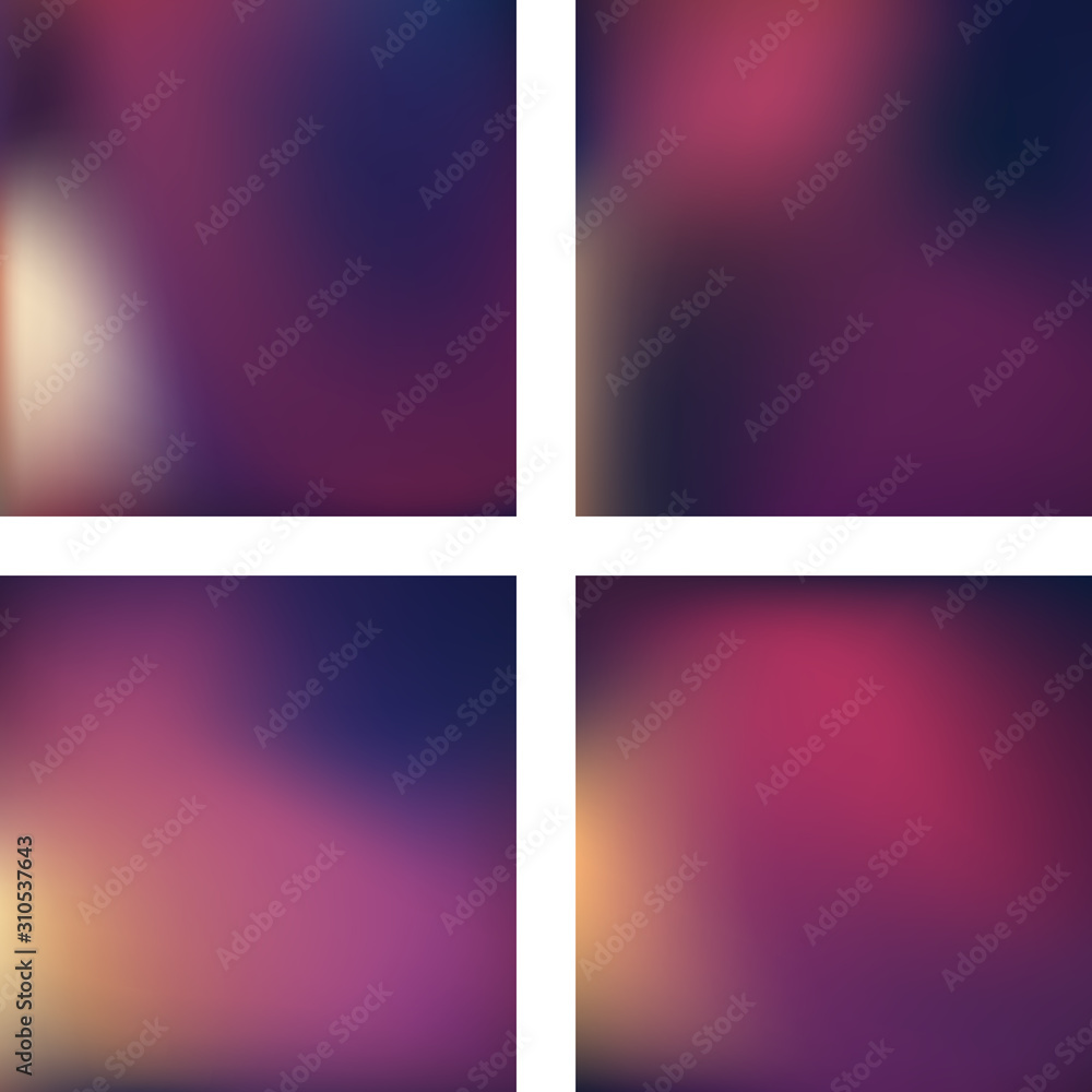 Fototapeta premium Set with abstract blurred backgrounds. Vector illustration. Modern geometrical backdrop. Abstract template. Purple color.