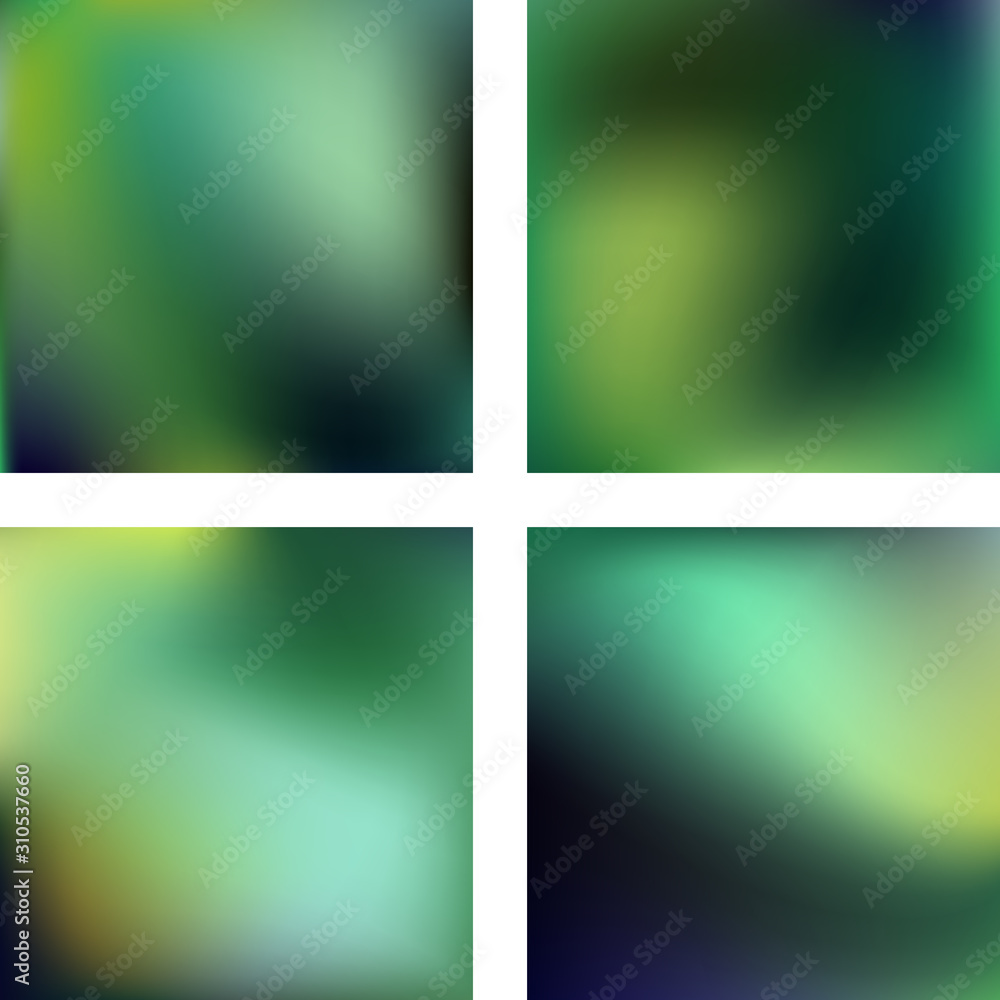 Fototapeta premium Set with green abstract blurred backgrounds. Vector illustration. Modern geometrical backdrop. Abstract template.