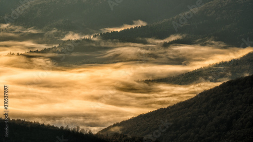 Fototapeta Naklejka Na Ścianę i Meble -  Awesone sunrise in the mountains. Bieszczady, the part of Carpathian Mountains. Poland.